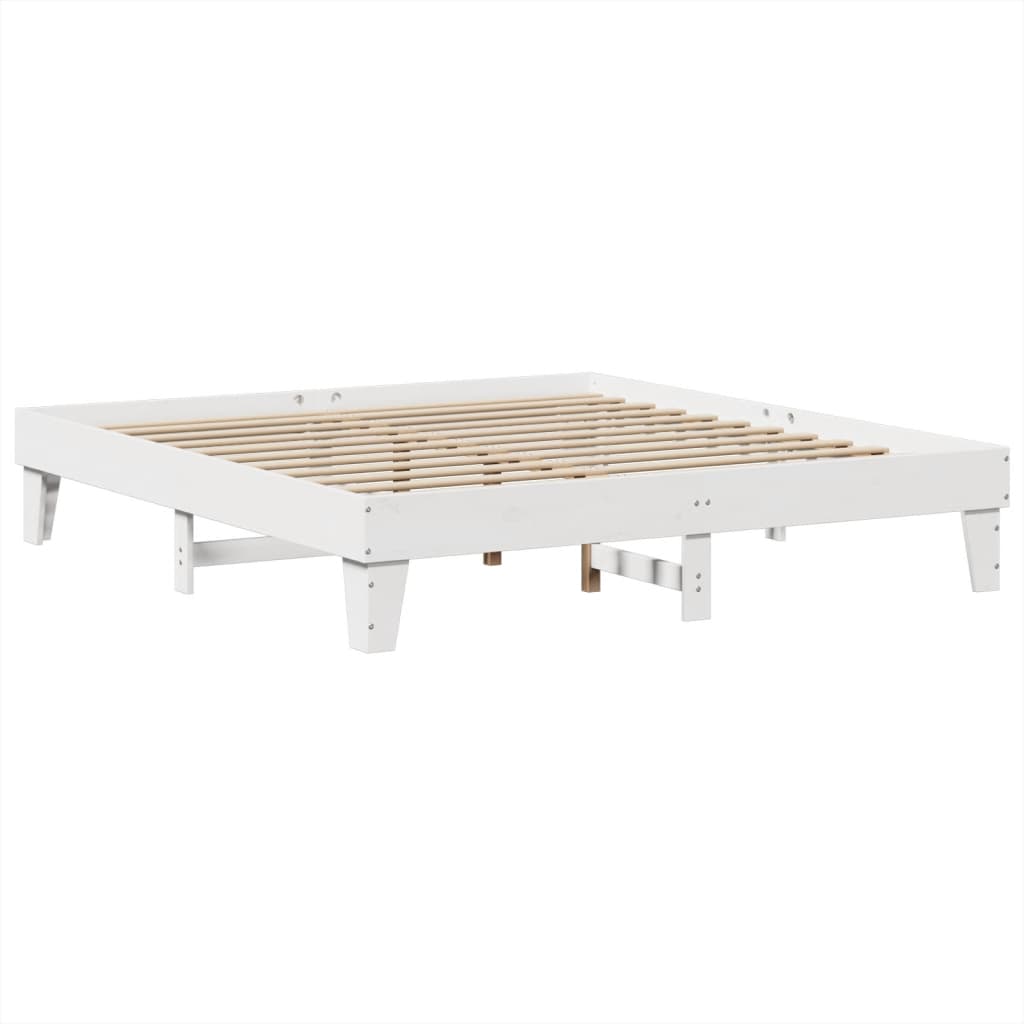 Sengeramme med madrass hvit 200x200 cm heltre furu