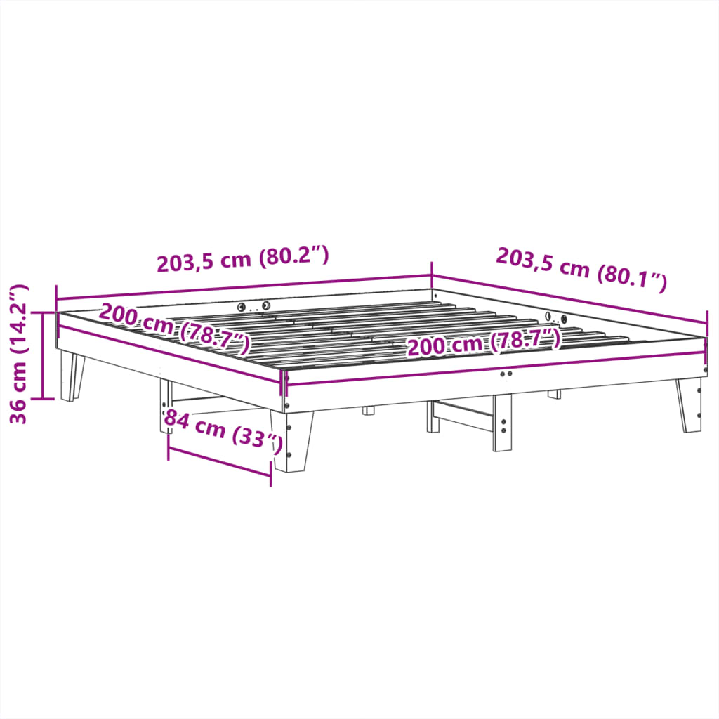 Sengeramme med madrass hvit 200x200 cm heltre furu