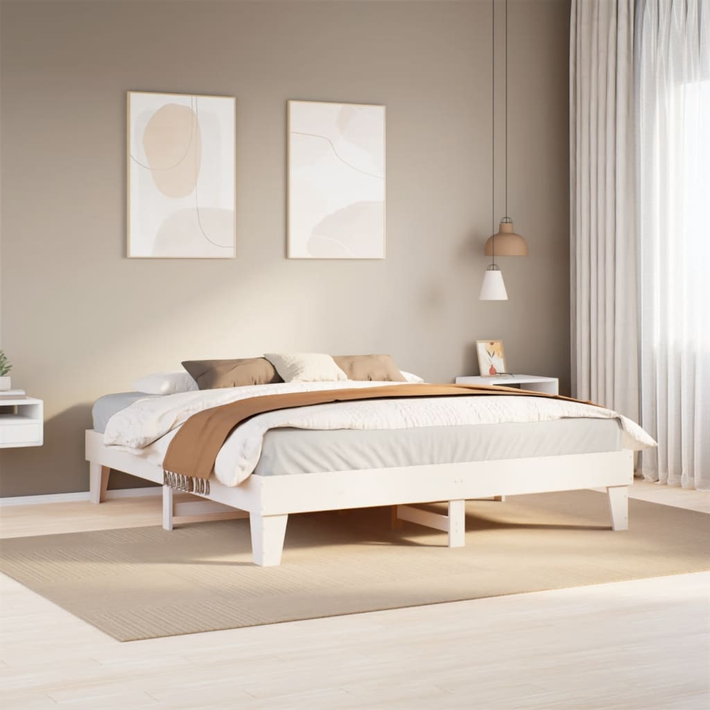 Sengeramme med madrass hvit 200x200 cm heltre furu