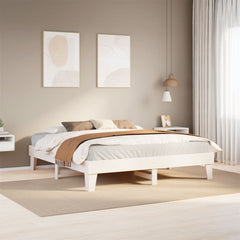 Sengeramme med madrass hvit 200x200 cm heltre furu
