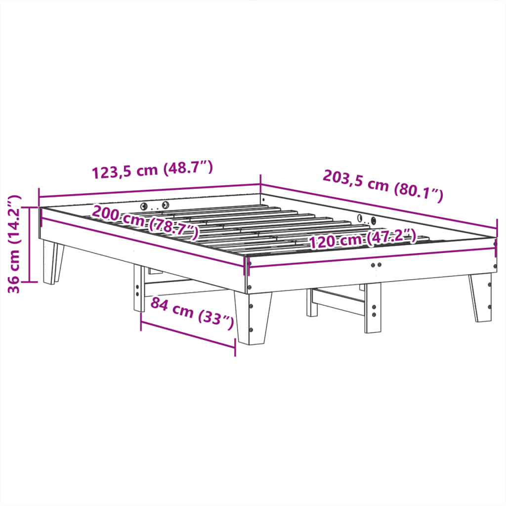 Sengeramme uten madrass voksbrun 120x200 cm heltre furu