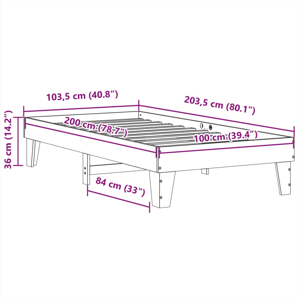 Sengeramme uten madrass voksbrun 100x200 cm heltre furu