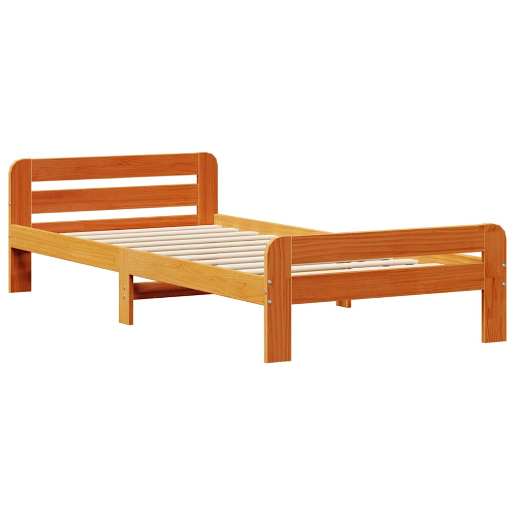 Sengeramme uten madrass voksbrun 90x200 cm heltre furu
