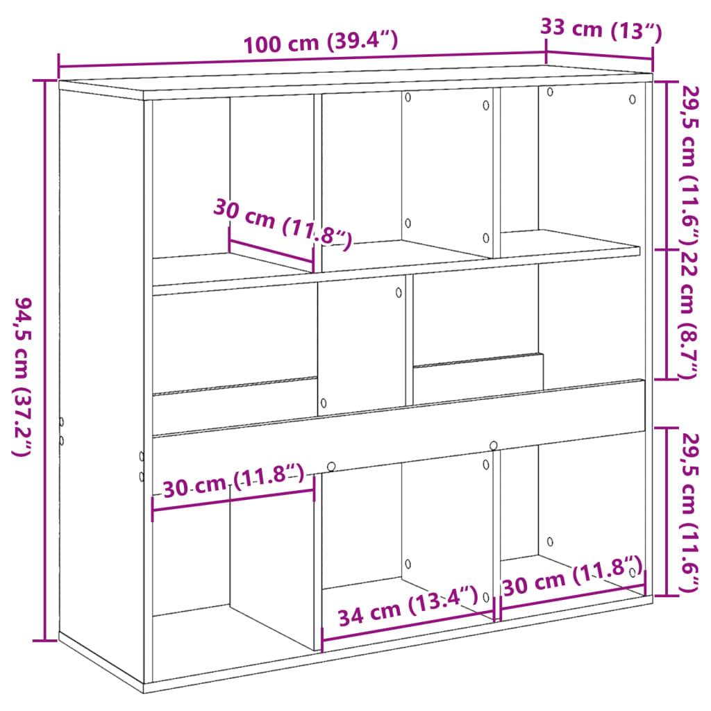 Bokhylle/romdeler svart 100x33x94,5 cm