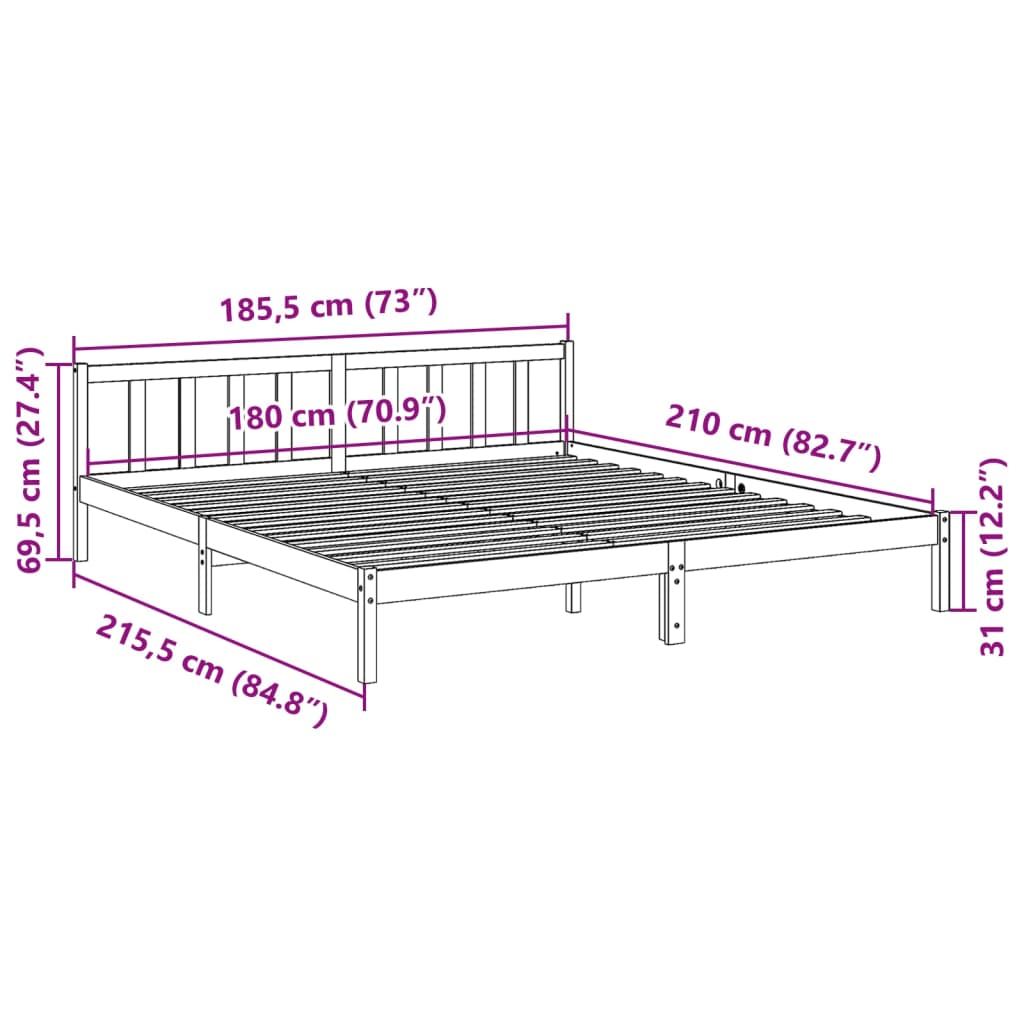 Ekstra lang sengeramme uten madrass 180x210 cm heltre furu