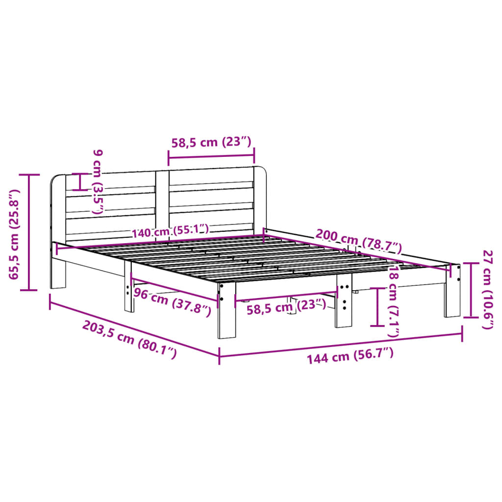Sengeramme uten madrass 140x200 cm heltre furu