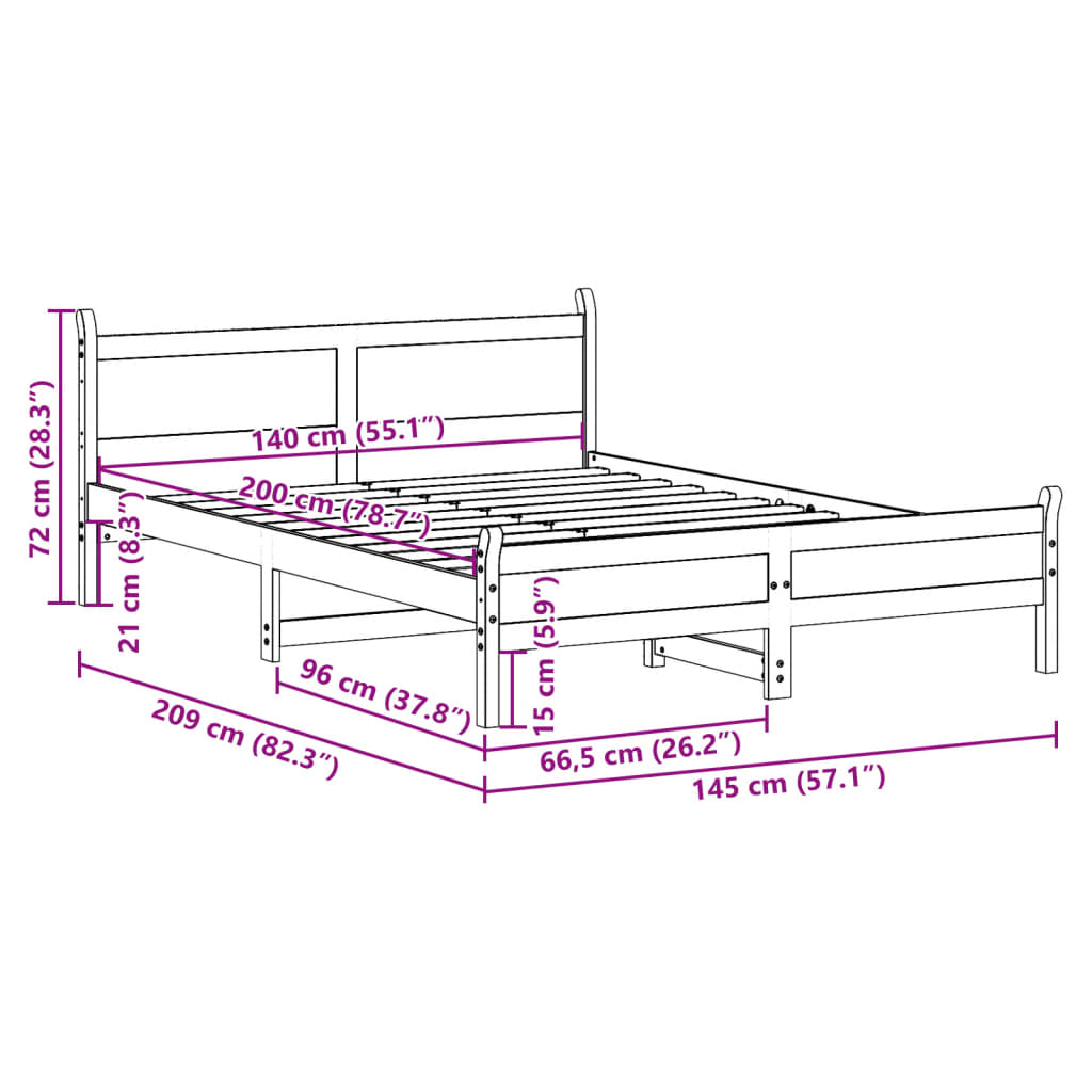 Sengeramme uten madrass voksbrun 140x200 cm heltre furu