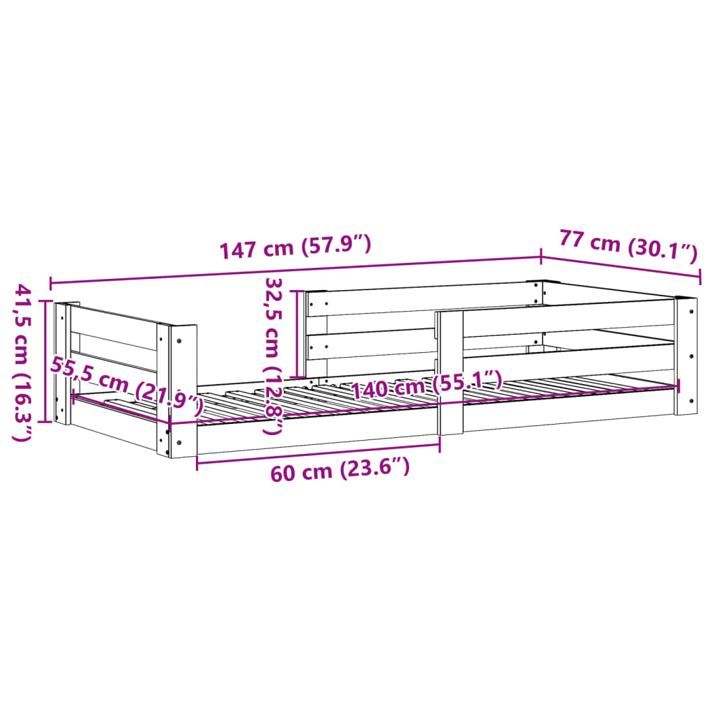 Sengeramme uten madrass voksbrun 70x140 cm heltre furu