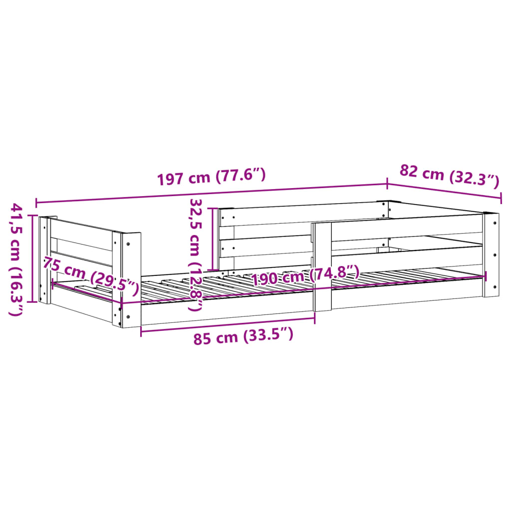 Sengeramme uten madrass hvit 75x190 cm heltre furu