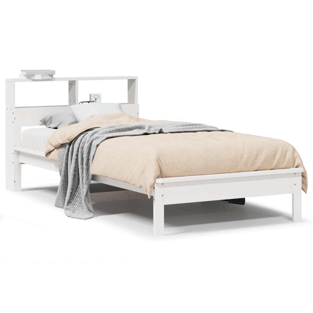 Seng med bokhylle uten madrass hvit 100x200 cm heltre furu