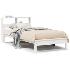 Seng med bokhylle uten madrass hvit 100x200 cm heltre furu