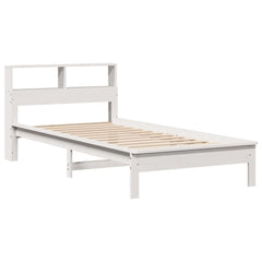 Seng med bokhylle uten madrass hvit 100x200 cm heltre furu