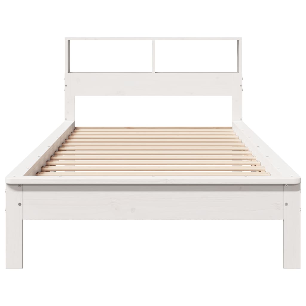 Seng med bokhylle uten madrass hvit 100x200 cm heltre furu