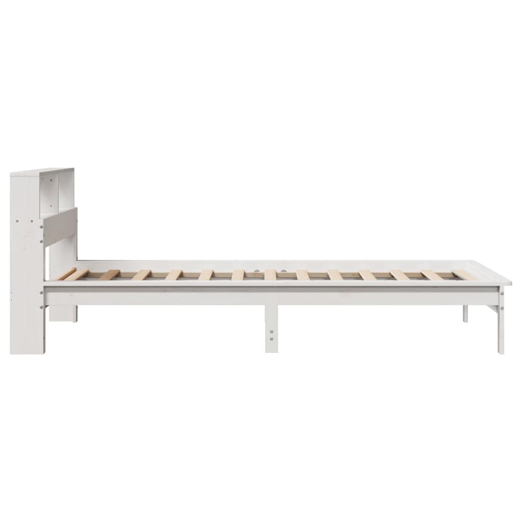 Seng med bokhylle uten madrass hvit 100x200 cm heltre furu