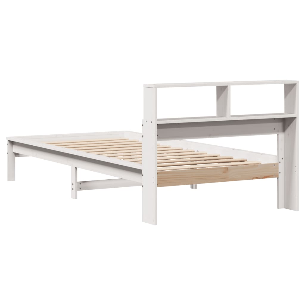 Seng med bokhylle uten madrass hvit 100x200 cm heltre furu