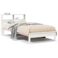 Seng med bokhylle uten madrass hvit 75x190 cm heltre furu