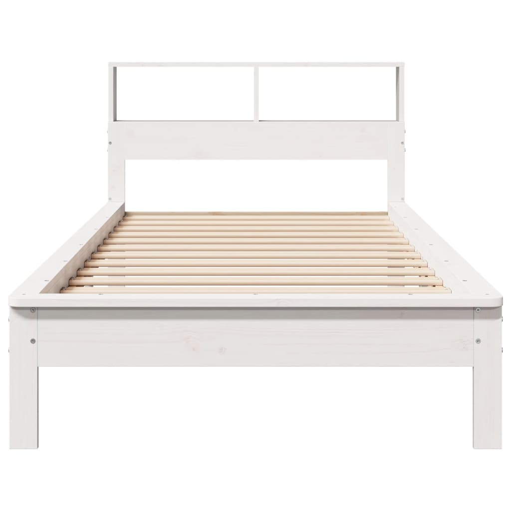 Seng med bokhylle uten madrass hvit 75x190 cm heltre furu