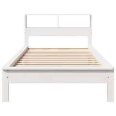 Seng med bokhylle uten madrass hvit 75x190 cm heltre furu