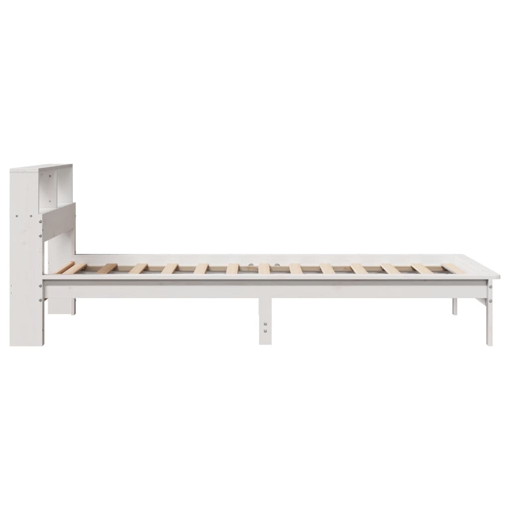 Seng med bokhylle uten madrass hvit 75x190 cm heltre furu