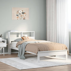 Seng med bokhylle uten madrass hvit 75x190 cm heltre furu