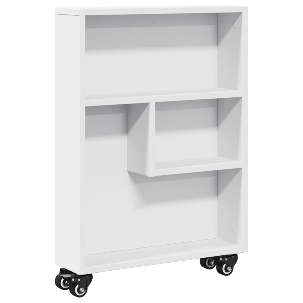 Smal oppbevaringsvogn hvit 48x13x68 cm konstruert tre