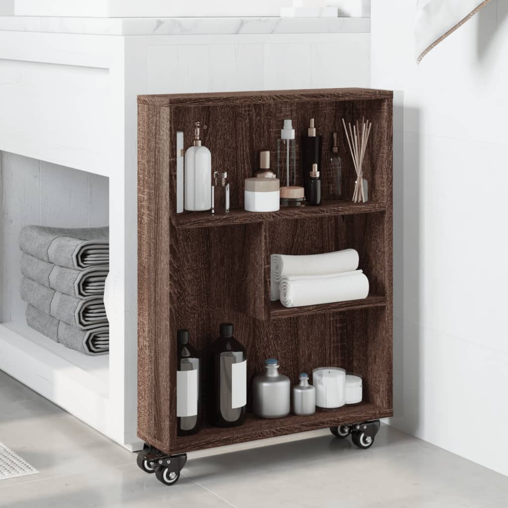 Smal oppbevaringsvogn brun eik 48x13x68 cm konstruert tre