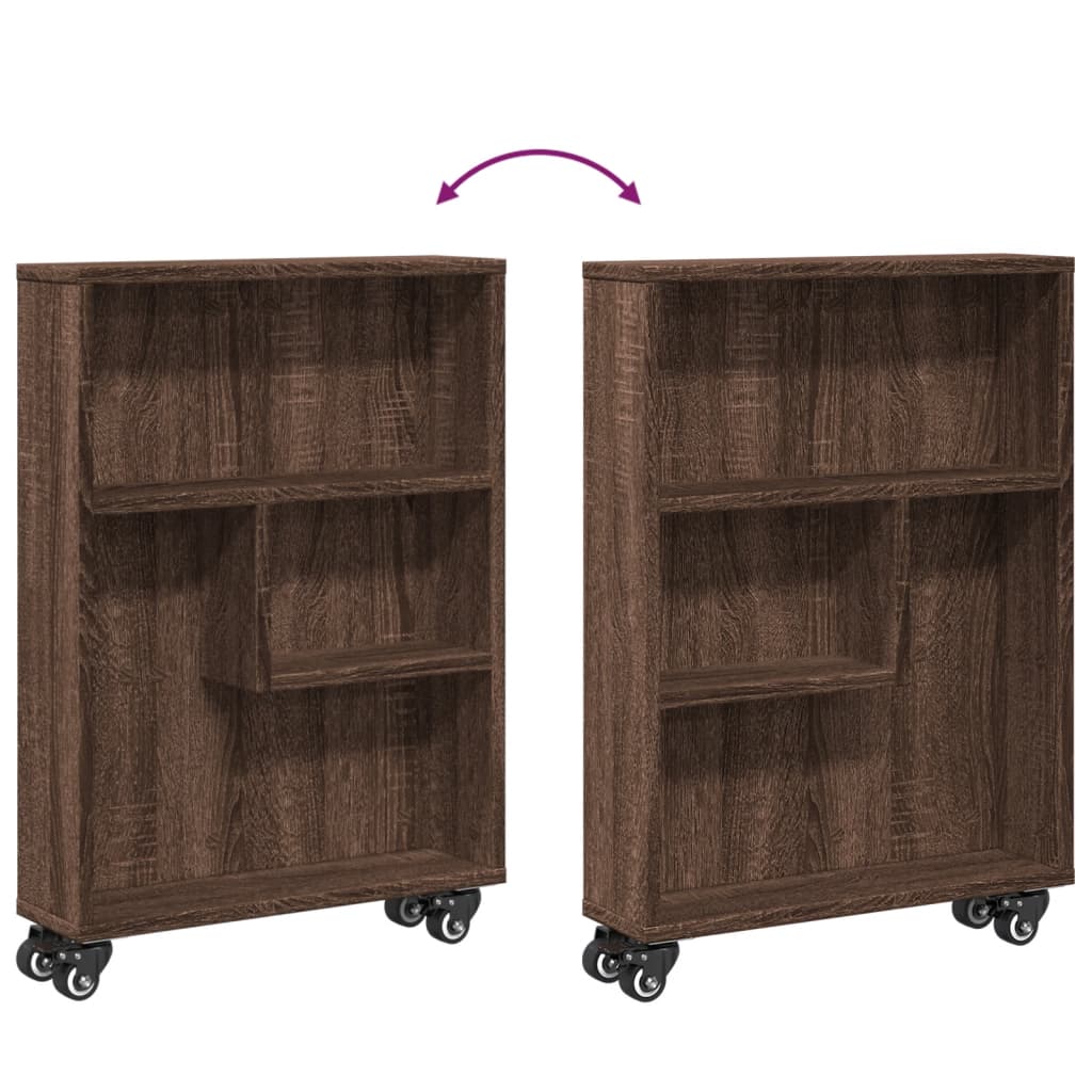 Smal oppbevaringsvogn brun eik 48x13x68 cm konstruert tre
