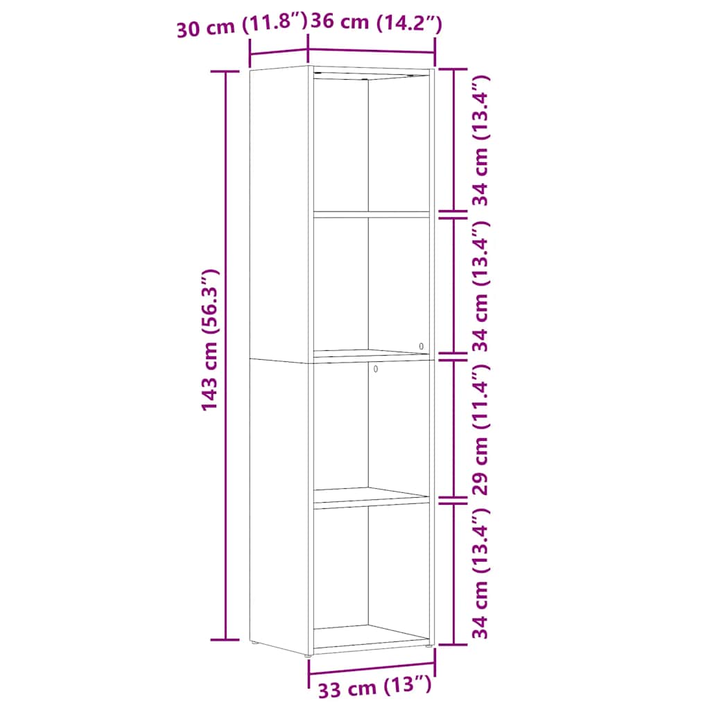 Bokhylle artisan eik 36x30x143 cm konstruert tre