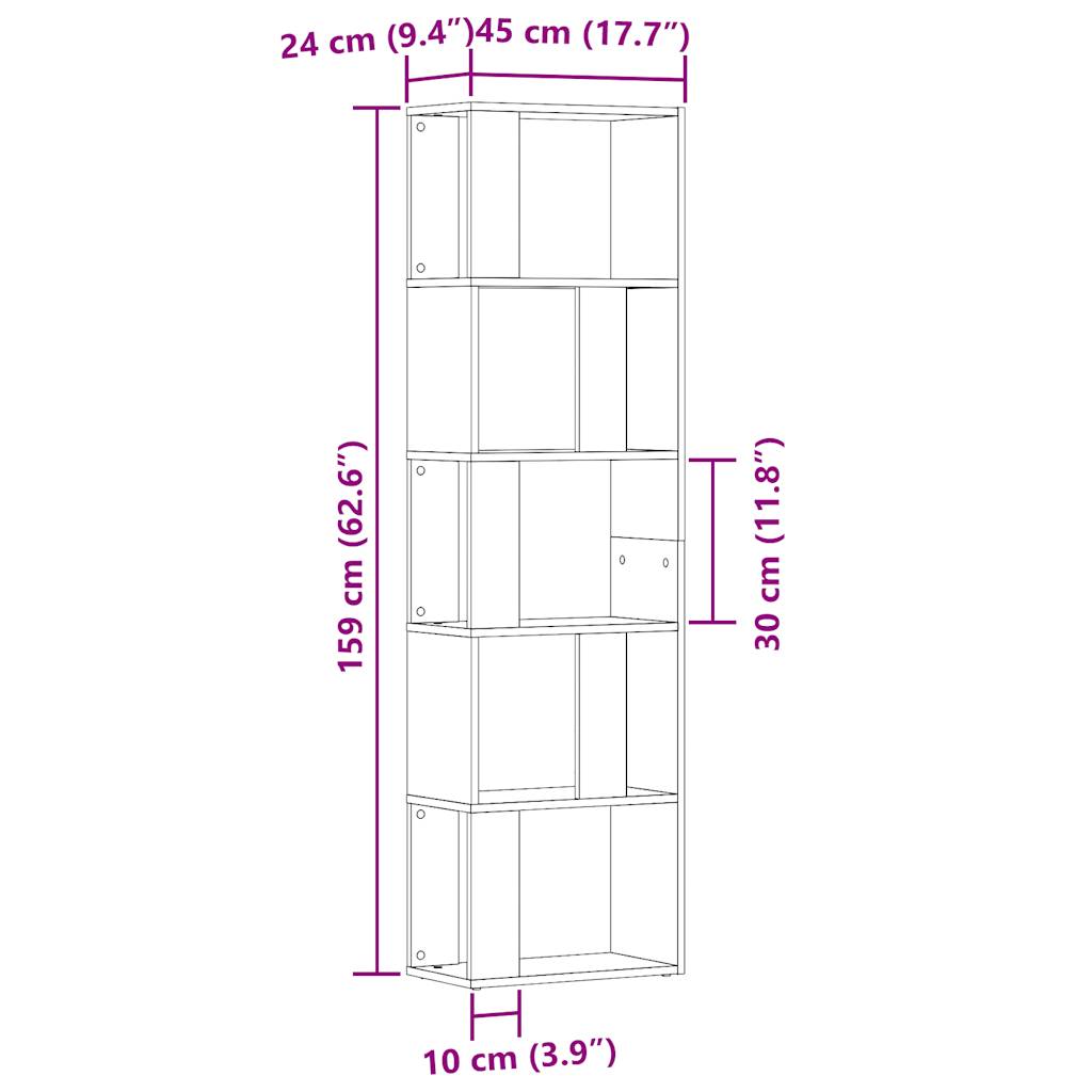 Bokhylle gammelt tre 45x24x159 cm konstruert tre