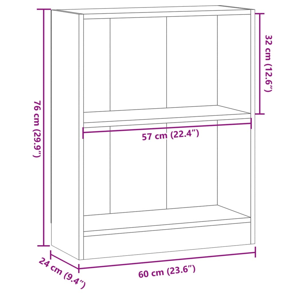 Bokhylle artisan eik 60x24x76 cm konstruert tre