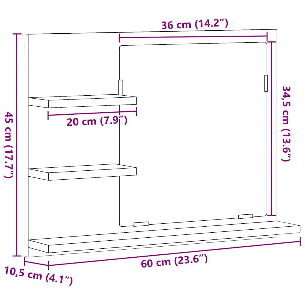 Baderomshylle med speil artisan eik 60x10,5x45 cm