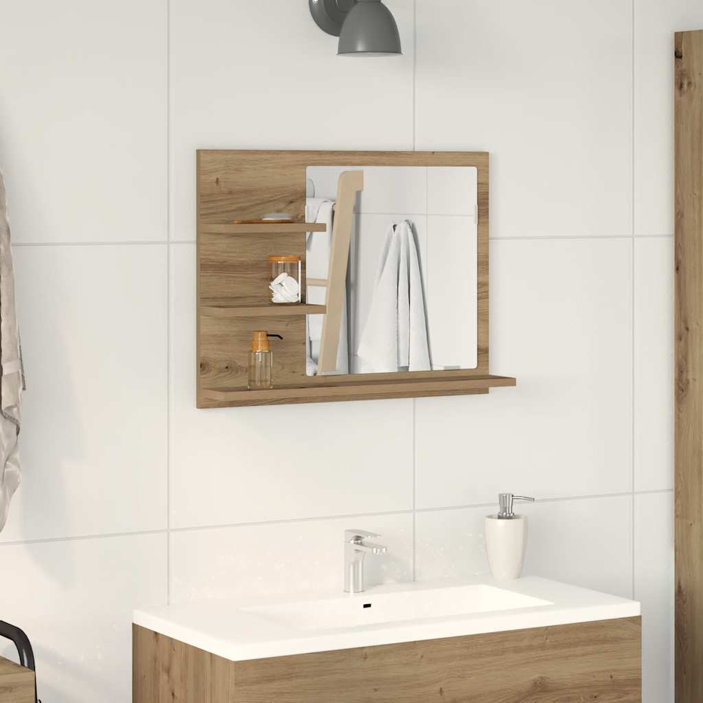 Baderomshylle med speil artisan eik 60x10,5x45 cm