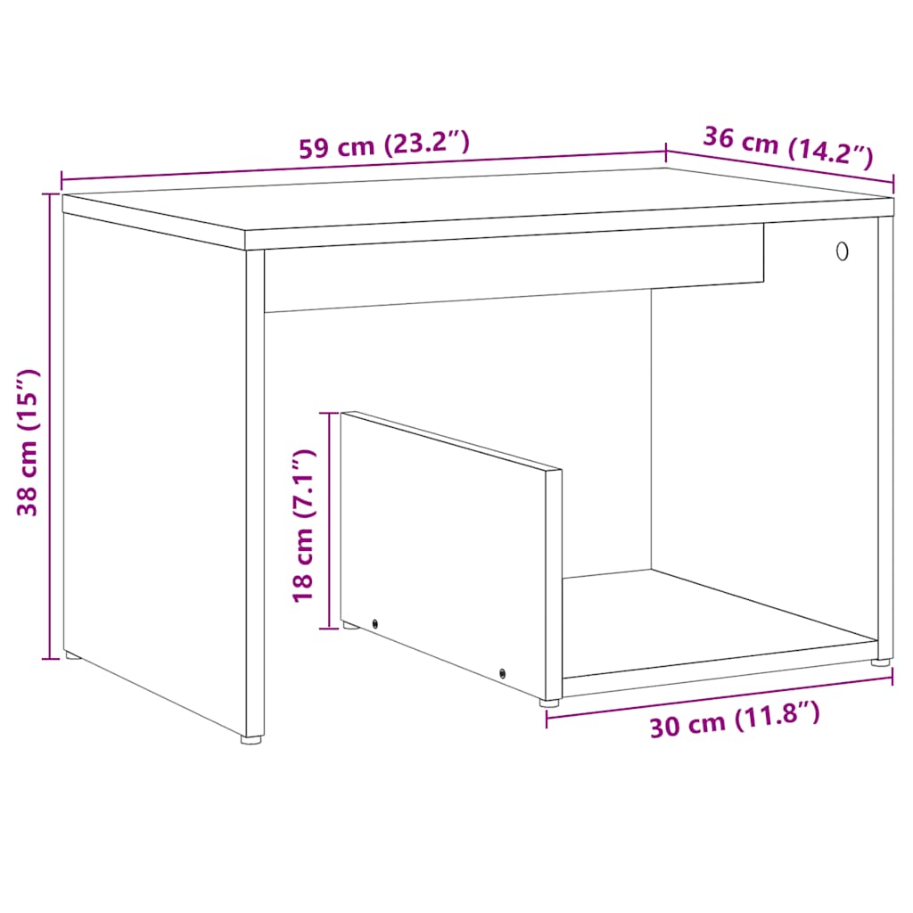 Sidebord gammelt tre 59x36x38 cm konstruert tre