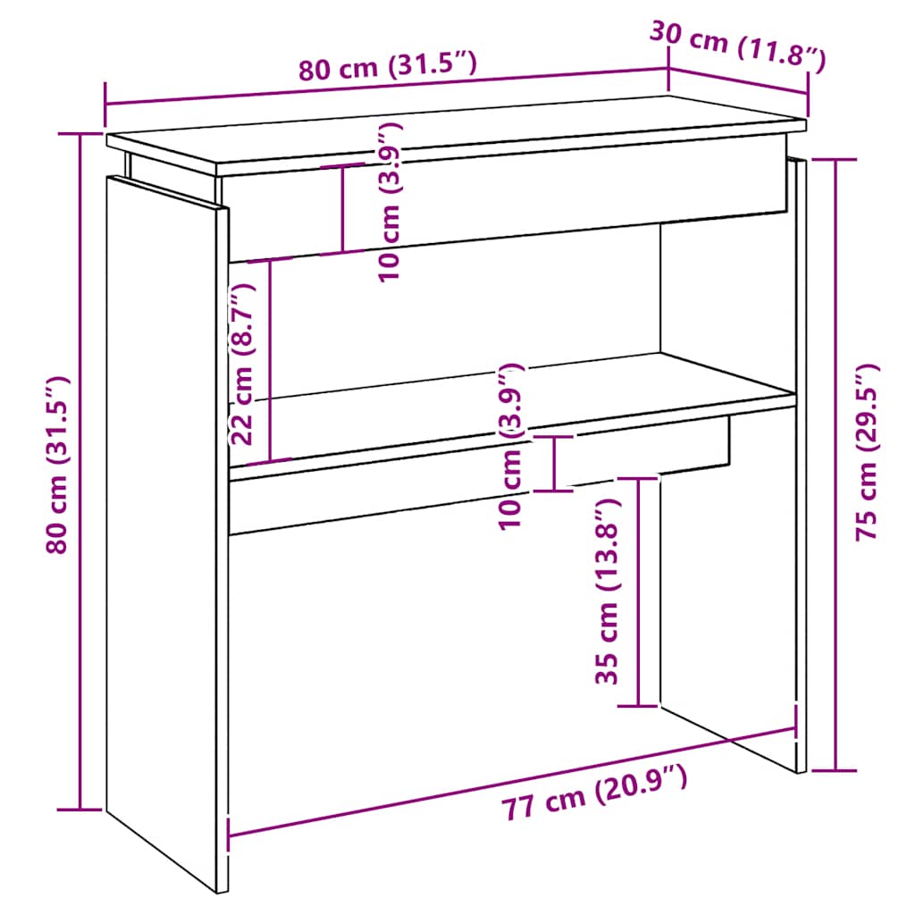 Konsollbord artisan eik 80x30x80 cm konstruert tre