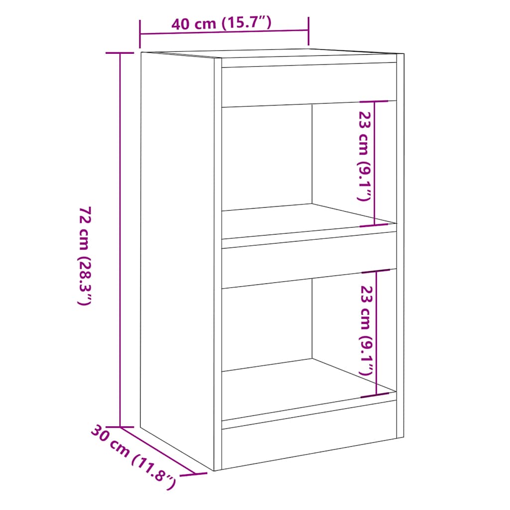 Bokhylle/romdeler gammelt tre 40x30x72 cm