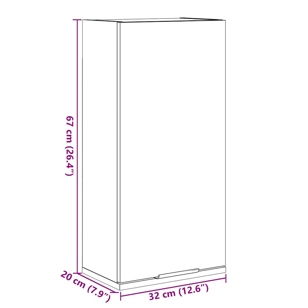 Vegghengt baderomsskap gammel tre 32x20x67 cm