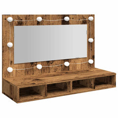 Speilskap med LED gammelt tre 90x31,5x62 cm