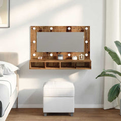 Speilskap med LED gammelt tre 90x31,5x62 cm