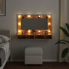 Speilskap med LED gammelt tre 90x31,5x62 cm