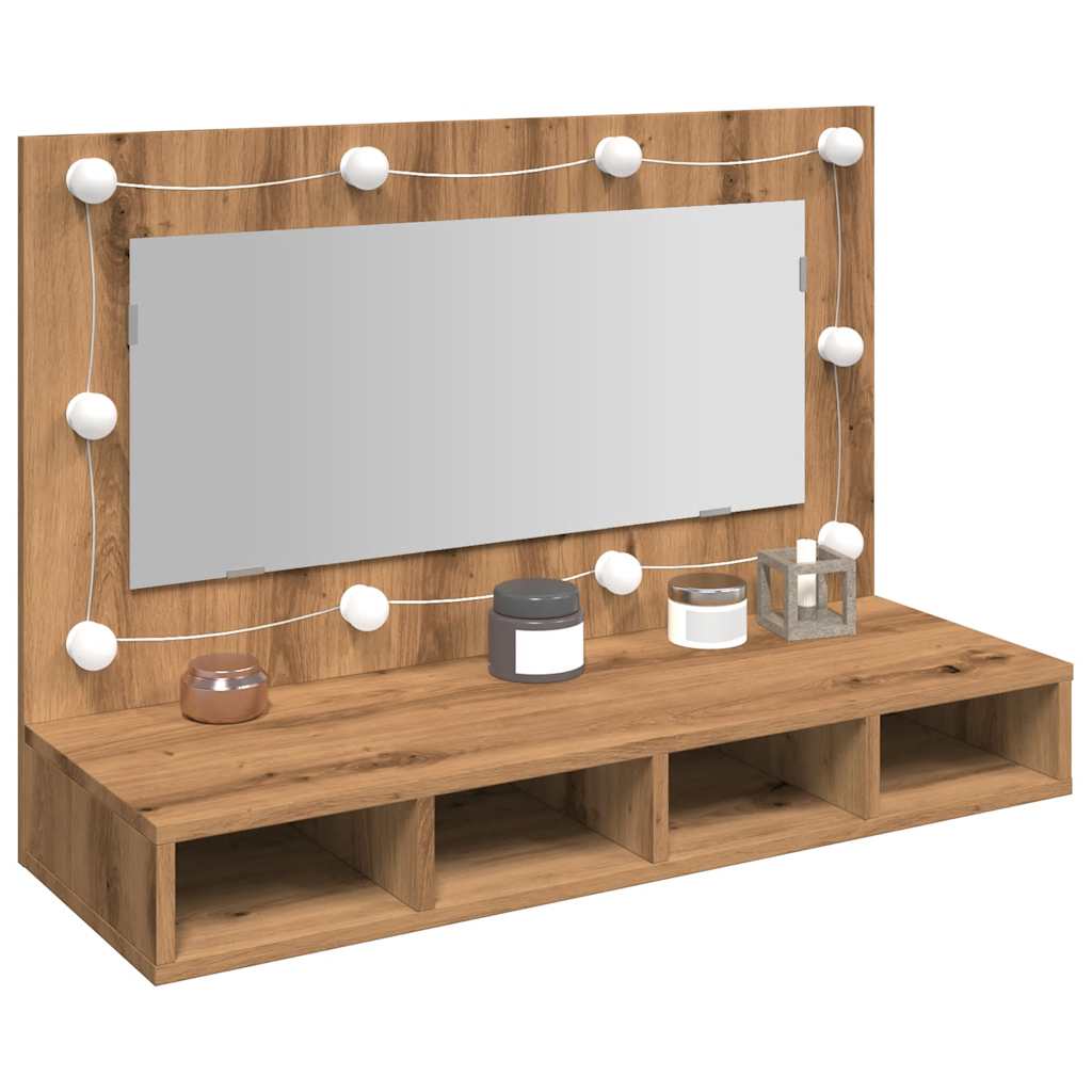 Speilskap med LED artisan eik 90x31,5x62 cm