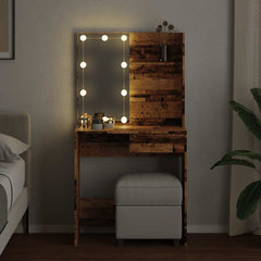 Sminkebord med LED gammelt tre 74,5x40x141 cm