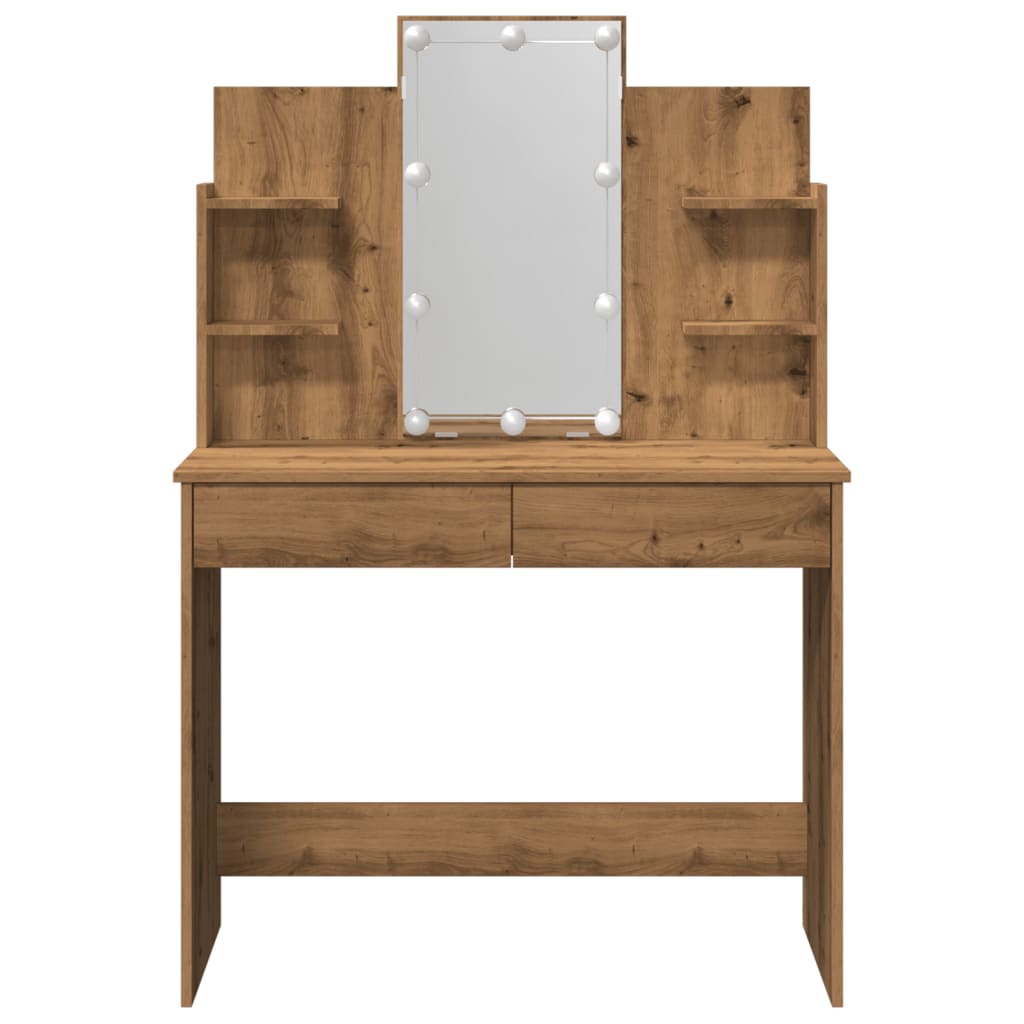 Sminkebord med LED artisan eik 96x40x142 cm