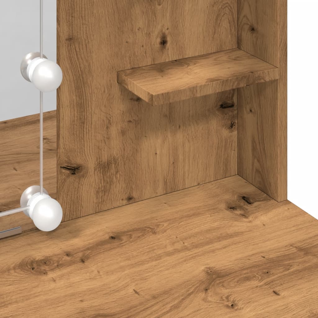 Sminkebord med LED artisan eik 96x40x142 cm