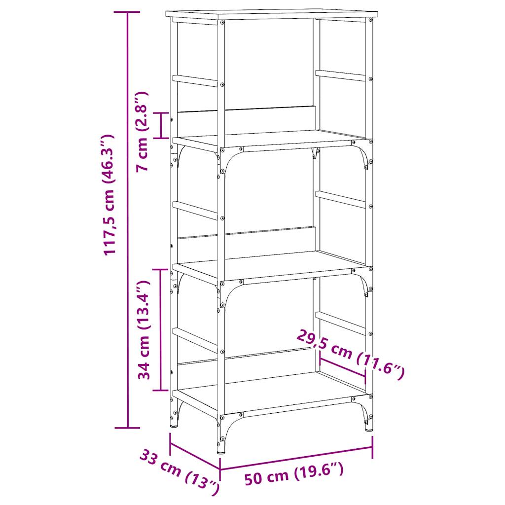 Bokhylle gammelt tre 50x33x117,5 cm konstruert tre