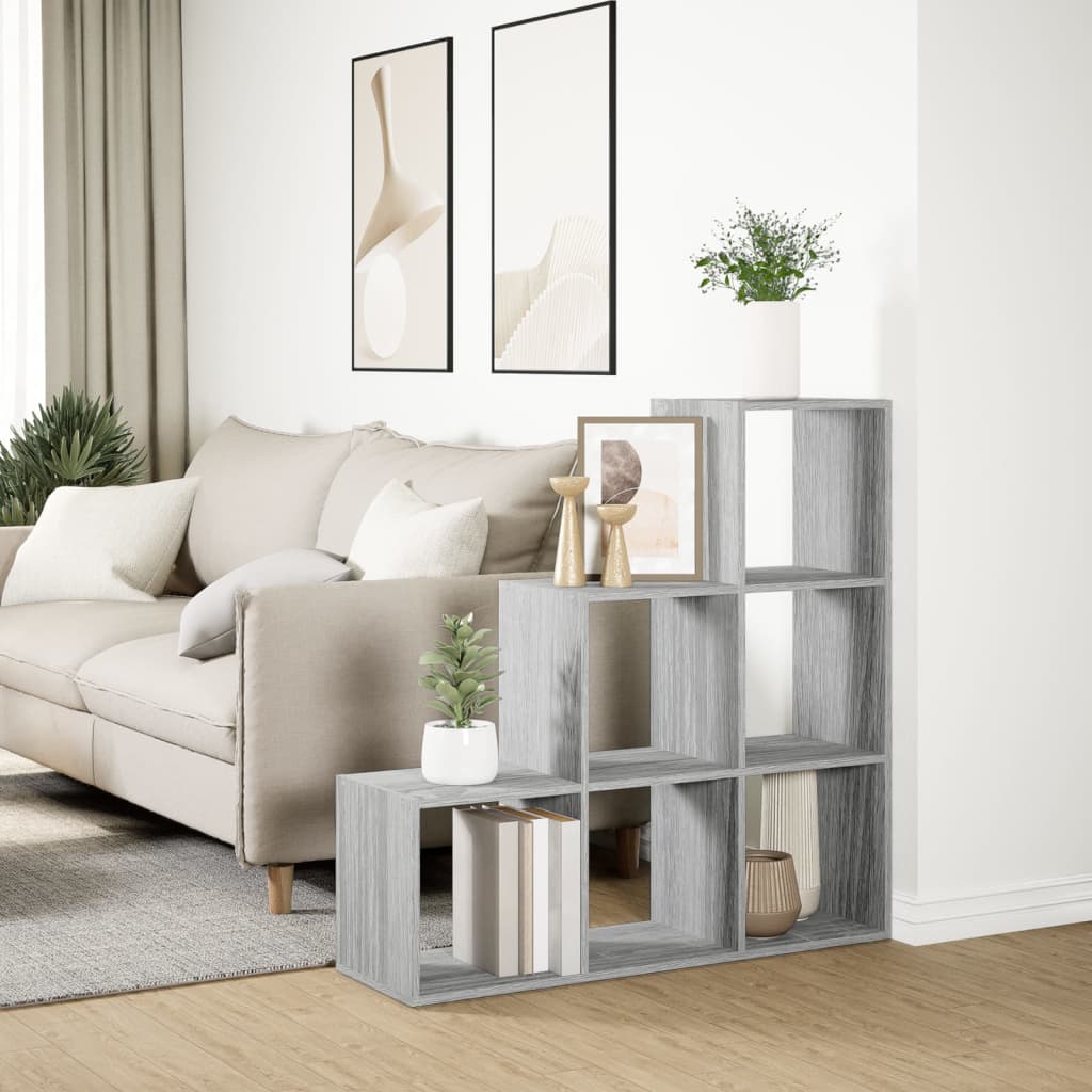 Romdeler bokhylle 3 lag grå sonoma 99x29x99 cm konstruert tre