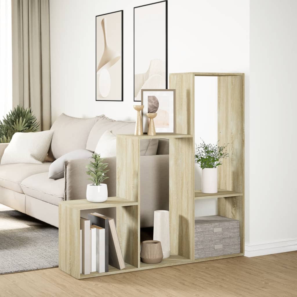 Romdeler bokhylle 3 lag sonoma eik 123x29x123 cm konstruert tre