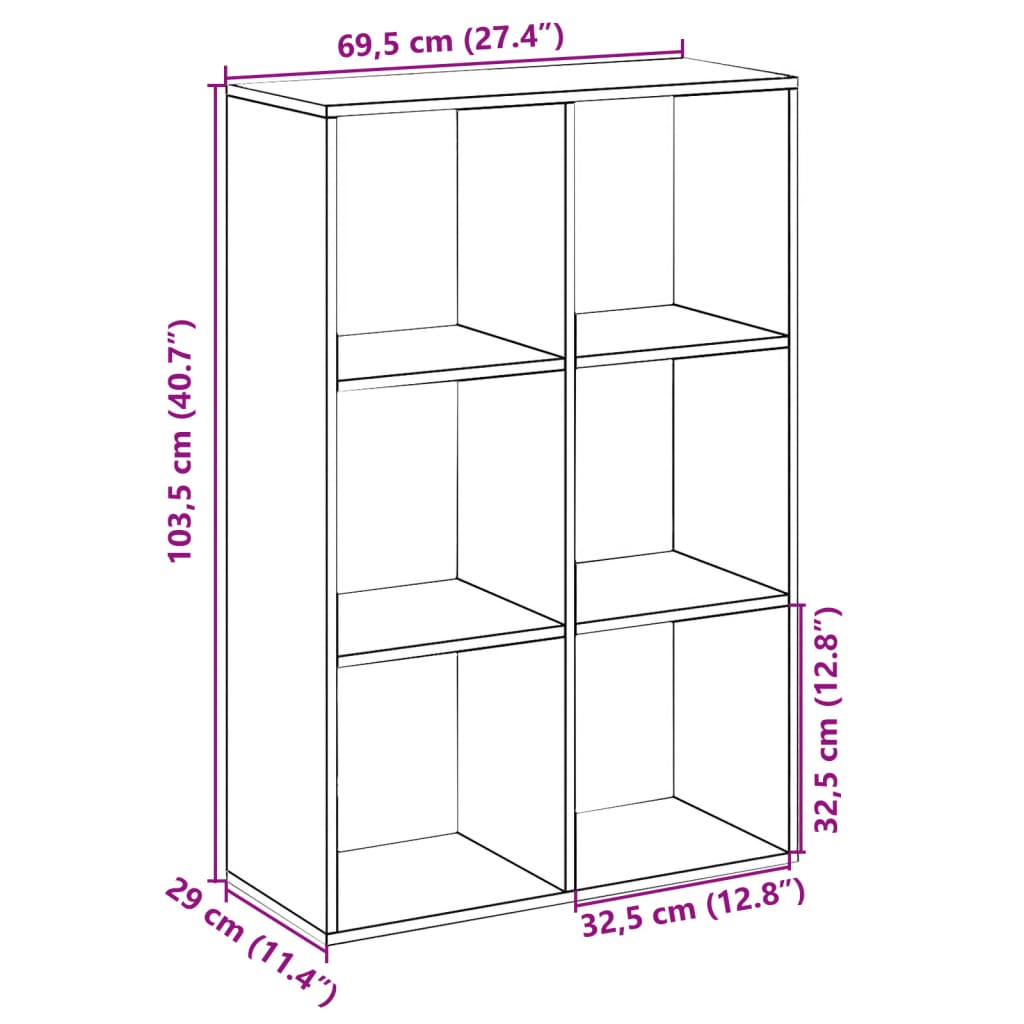 Romdeler bokhylle betonggrå 69,5x29x103,5 cm konstruert tre
