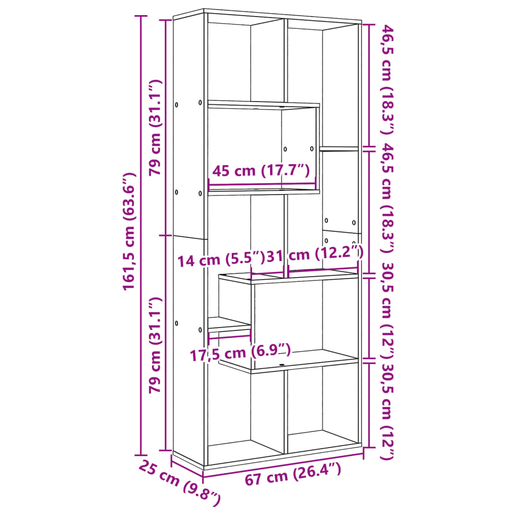 Romdeler bokhylle hvit 67x25x161,5 cm konstruert tre