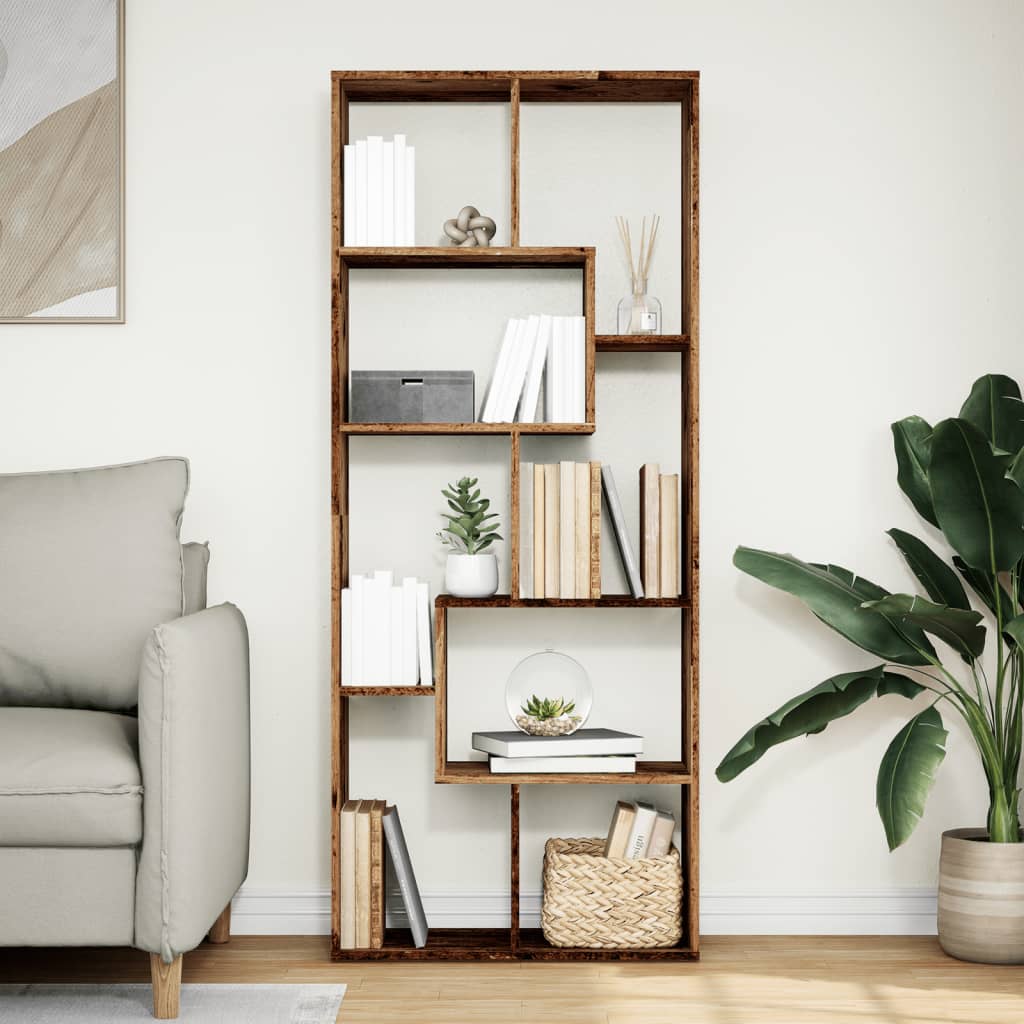 Romdeler bokhylle gammel tre 67x25x161,5 cm konstruert tre