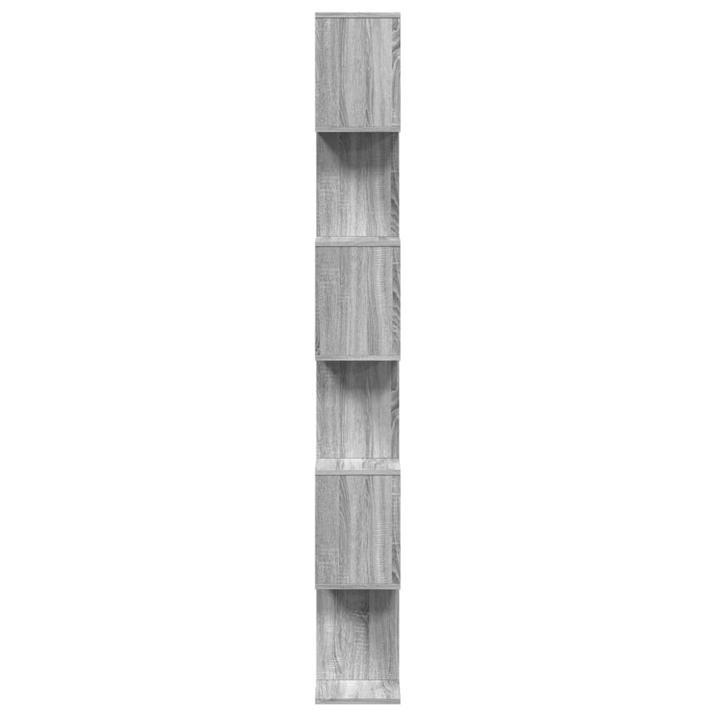Romdeler bokhylle 6 lag grå sonoma 70x24x193 cm konstruert tre